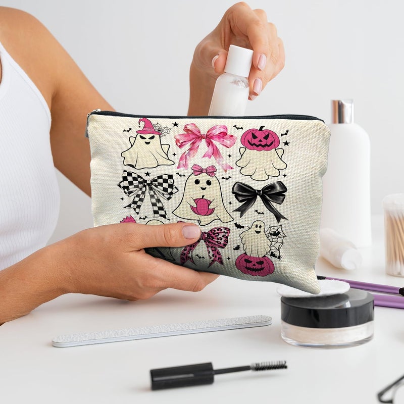 RYYCDOI Coquette Bow Ghost Cosmetic Bags: Cute Halloween Gifts for Women, Horror & Spooky Makeup Bags - Image 4